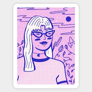 Girl with  cat glasses Sticker